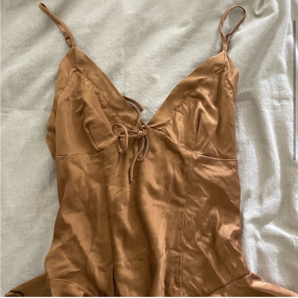 SKIMS Copper-Brown Satin Slip Dress